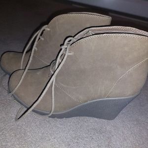 Suede ankle wedge boots